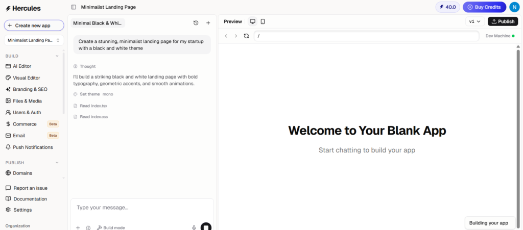 Hercules AI App Landing Page Builder