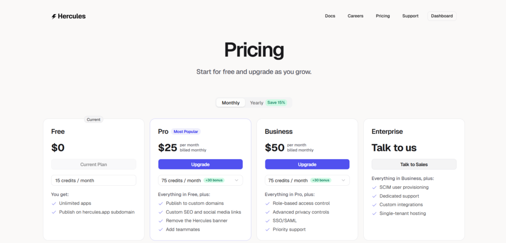 Hercules AI App Pricing